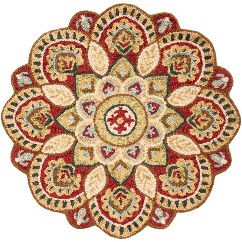 Handmade Tufted Round Red Wool Decorative Area Rug - 7' Diameter