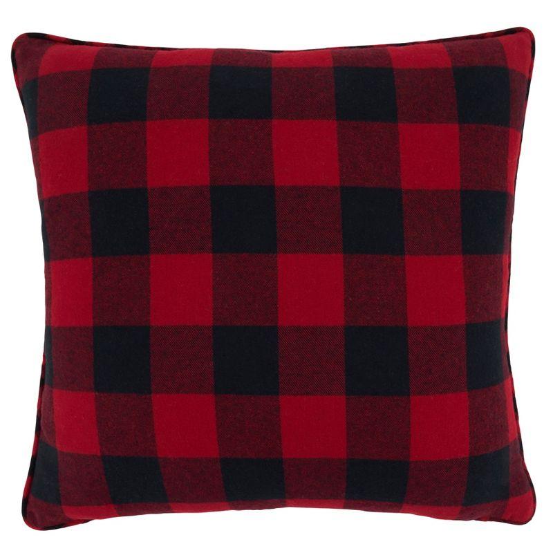 Red and Black Embroidered Cotton Plaid Throw Pillow, 16"