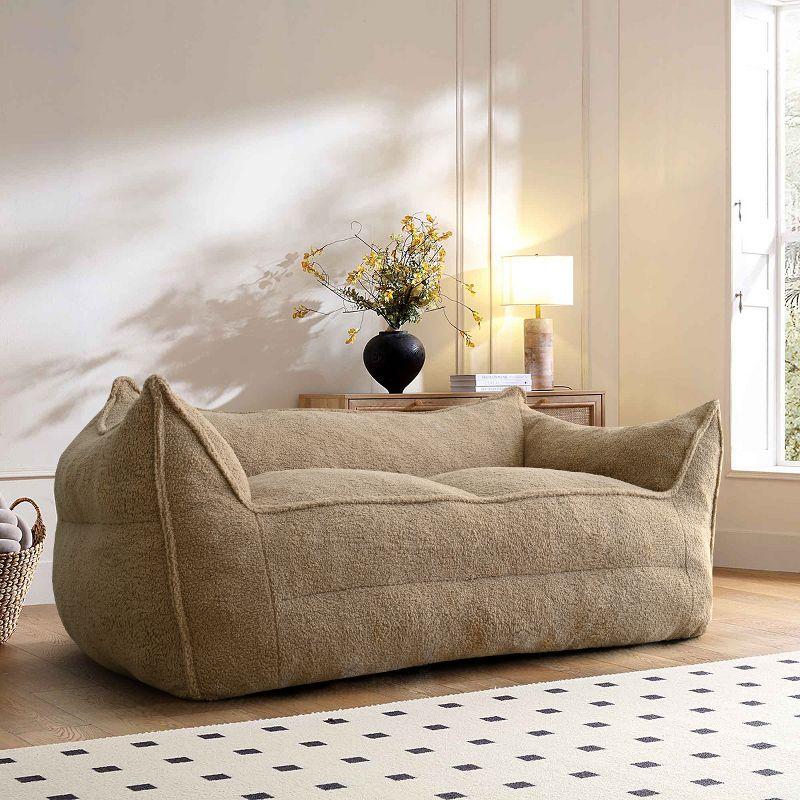 Bailan Teddy Loveseat Sofa,Upholstered Teddy Fabric Bean Bag Loveseat for Small Space-Maison Boucle