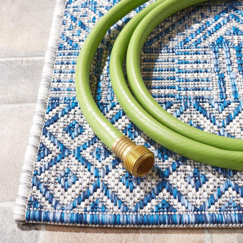 Courtyard CY8235 UV & Stain Resistant Non-Shedding Power Loomed Indoor/Outdoor Accent Rug - Grey/Blue - 4'x4' - Safavieh