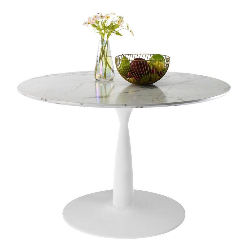 40'' Harris Round Artificial Marble Top Pedestal Modern Dining Table White Base-Maison Boucle