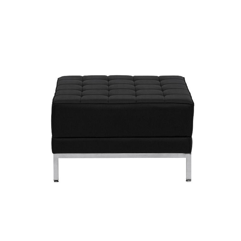 28" Black Tufted LeatherSoft Square Ottoman with Stainless Steel Frame