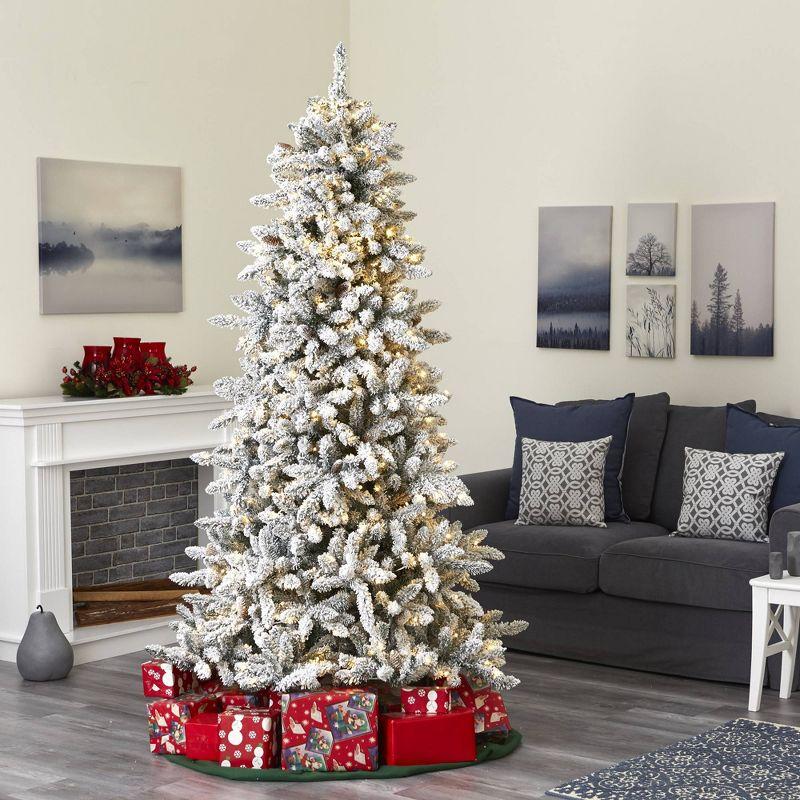 Nearly Natural Pre-Lit LED Flocked Livingston Fir Artificial Christmas Tree with Pinecones Clear Lights