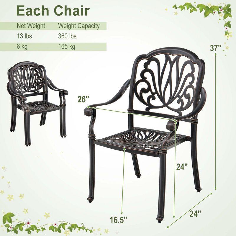 Costway 4 PCS Patio Cast Aluminum Dining Chairs Armrests Outdoor Stackable Brown/White