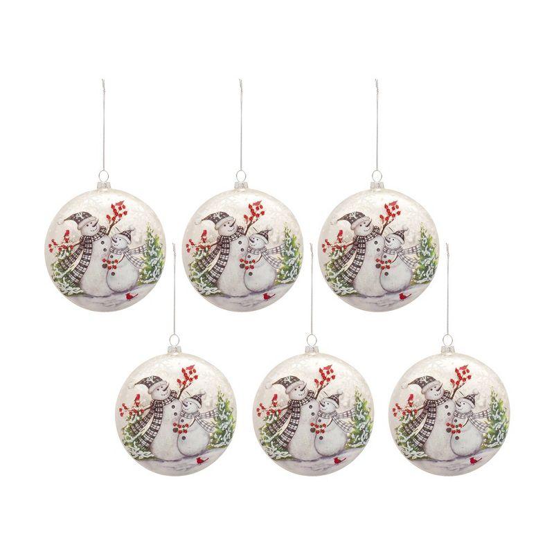 Whimsical Snowman Glass Disc Ornaments Set of 6