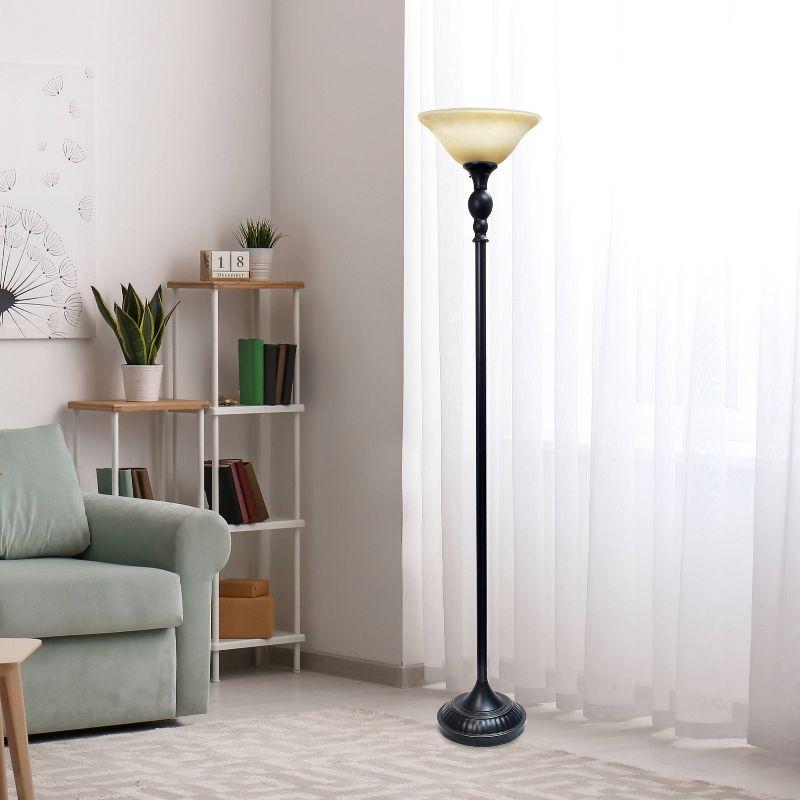 1-Light Classic Torchiere Floor Lamp with Marbleized Glass Shade - Lalia Home