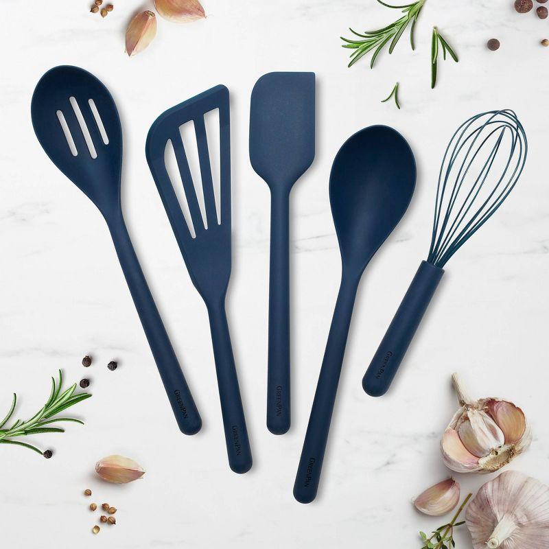 Navy Blue Silicone 5-Piece Cooking Utensil Set with Steel Core