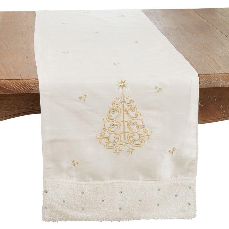 Winter Wonderland Gold Embroidered Christmas Tree Table Runner