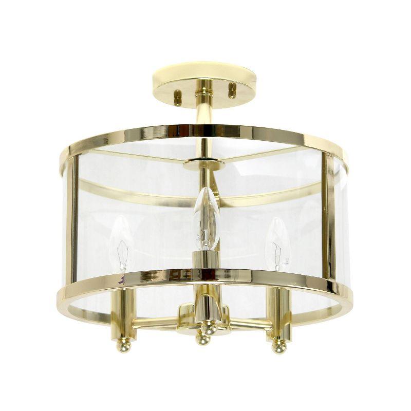 3-Light 13" Industrial Farmhouse Glass/Metallic Accented Semi-flushmount Ceiling Light - Lalia Home