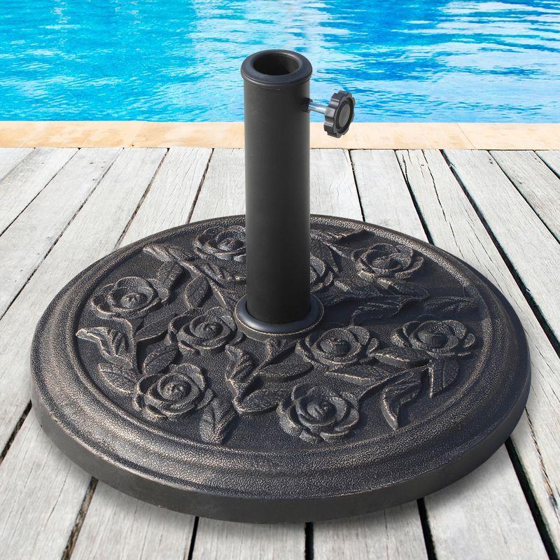 Outsunny 18" 20 lbs Round Resin Umbrella Base Stand Market Parasol Holder with Decorative Rose Floral Pattern & Easy Setup for Garden, Bronze