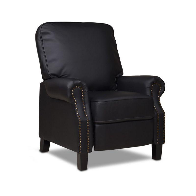 Ink Black Leather Wood 30" Traditional Recliner Accent Chair