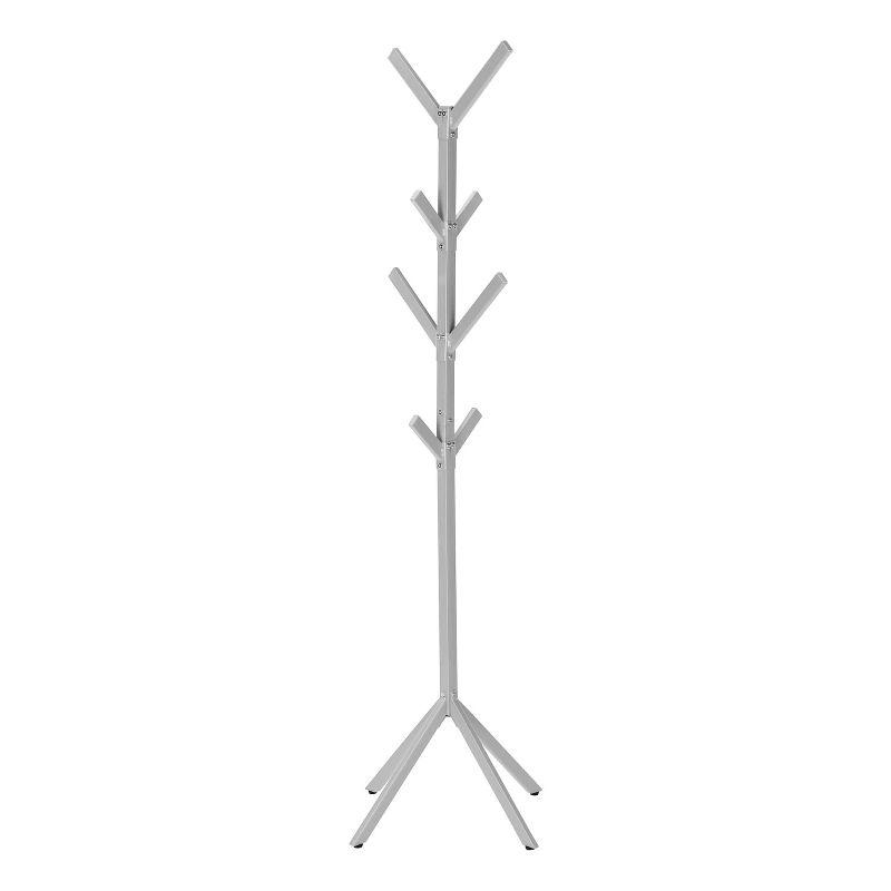 Monarch Specialties Coat Rack Hall Tree Free Standing 8 Hooks Entryway 70InchH Bedroom Metal Grey Contemporary Modern