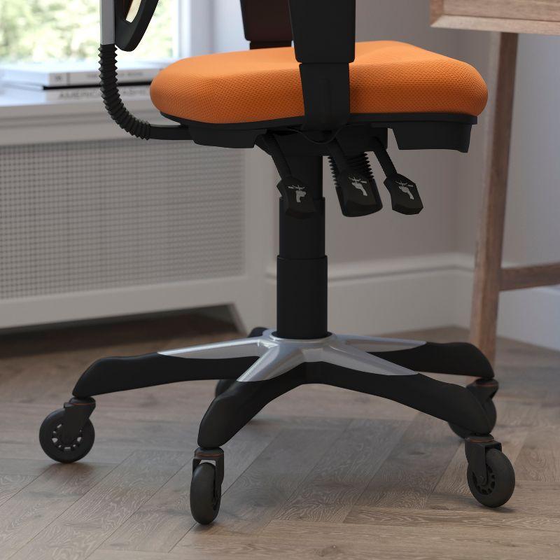 Flash Furniture Nicholas Mid-Back Orange Mesh Multifunction Executive Swivel Ergonomic Office Chair with Adjustable Arms and Transparent Roller Wheels