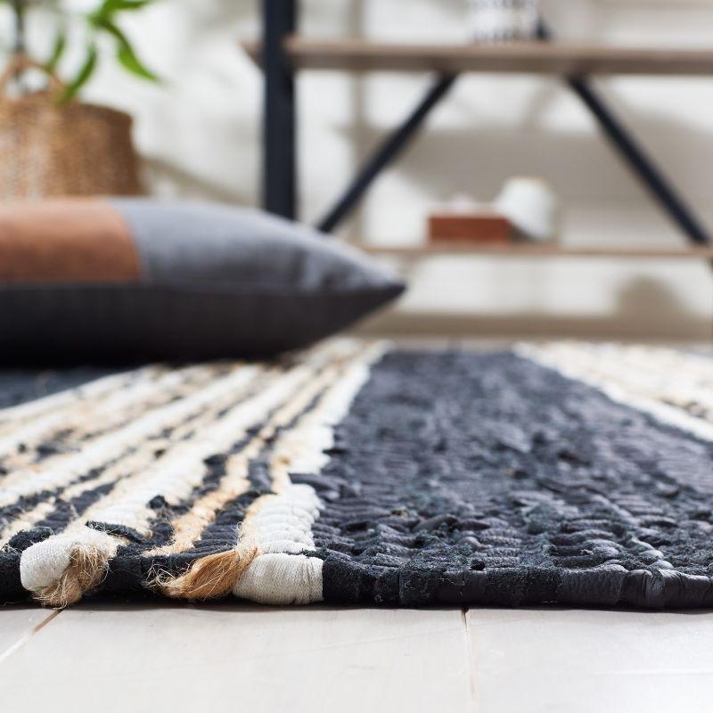 Vintage Leather W/ Fringes VTL601 Hand Woven Indoor Accent Rug - Black/Natural - 2'x3' - Safavieh