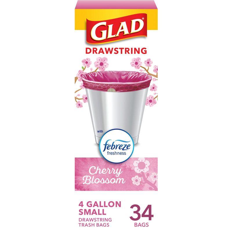 Cherry Blossom Scented Small Drawstring Trash Bags, 4 Gallon, 34ct