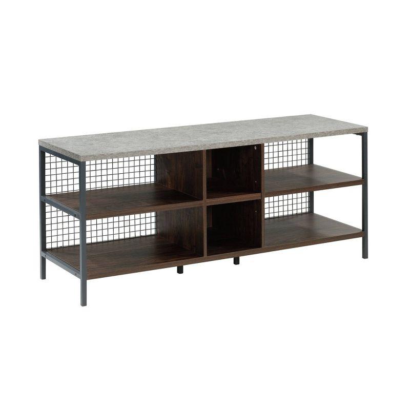 Sauder Market Commons TV Stand for TVs up to 60" Walnut: Mid-Century Modern, Metal Frame, Laminate Surface