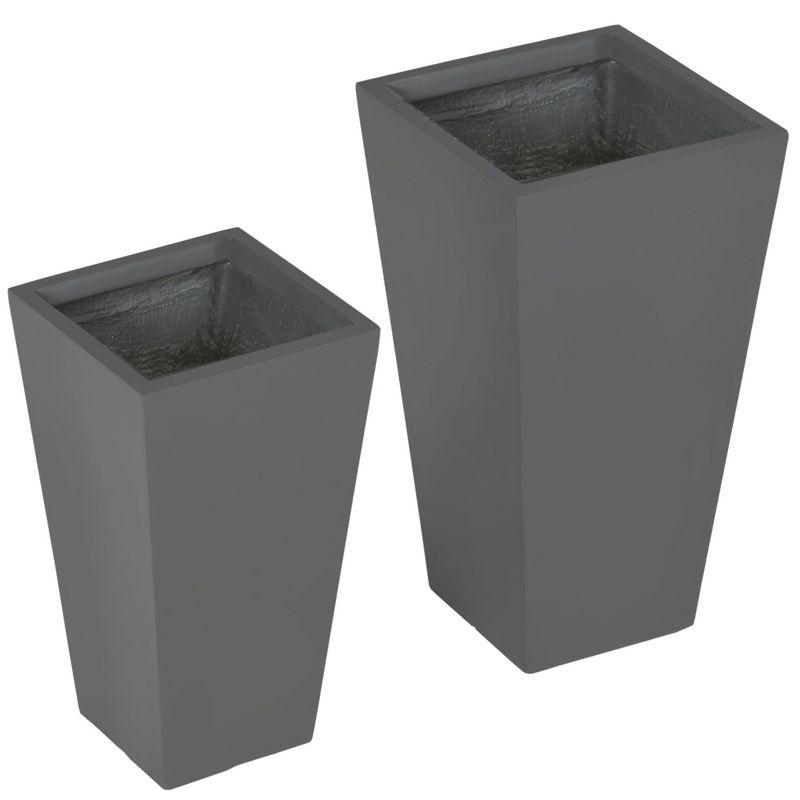 Outsunny 2-Pack MgO Flower Pots with Drainage Holes, Outdoor Planters, Durable & Stackable, for Entryway, Patio, Yard, Garden, Gray