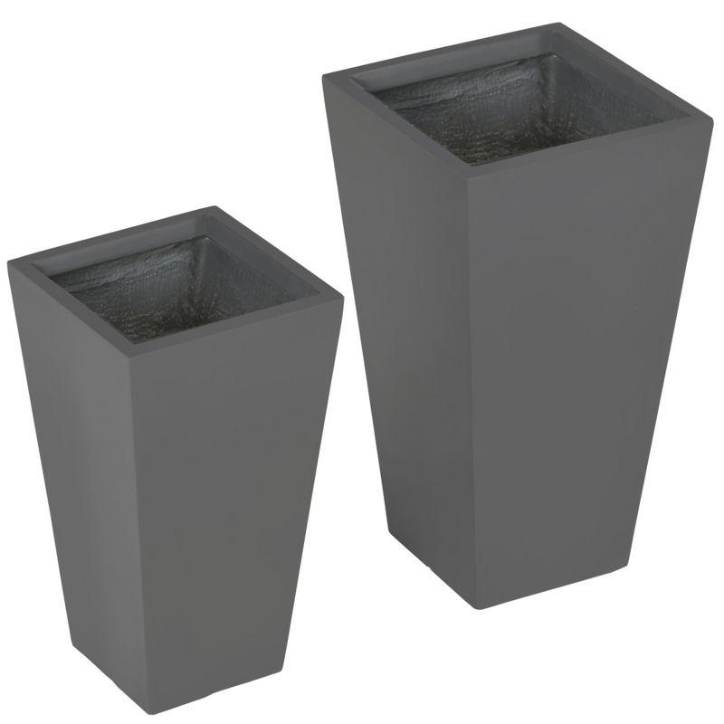 Magnesium Oxide Modern Outdoor Planters with Drainage, Gray, 2-Pack