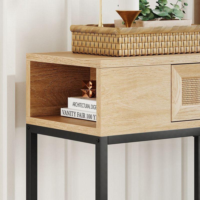 Garvee Rattan Console Table, Sofa Tables Narrow Entryway Table with Drawer and Storage for Living Room, Foyer, Bedroom