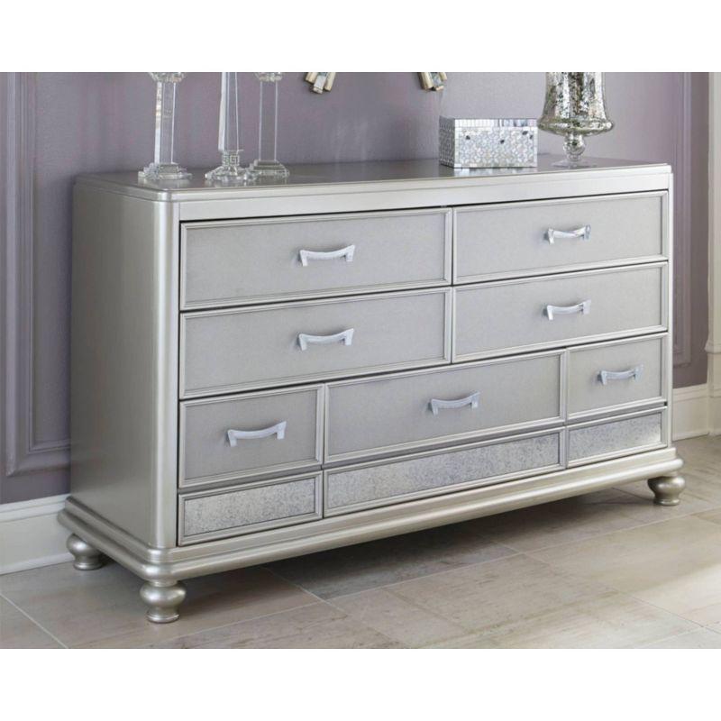 Dresser Silver - Signature Design by Ashley: Hollywood Regency Style, 7 Drawers, Faux Shagreen Texture