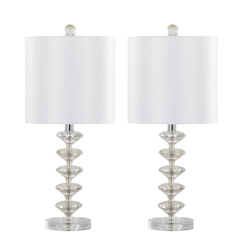 LumiSource (Set of 2) Diamond Stacked 23" Contemporary Crystal Table Lamps with Off-White Shade and Chrome from Grandview Gallery: Silk-Inspired