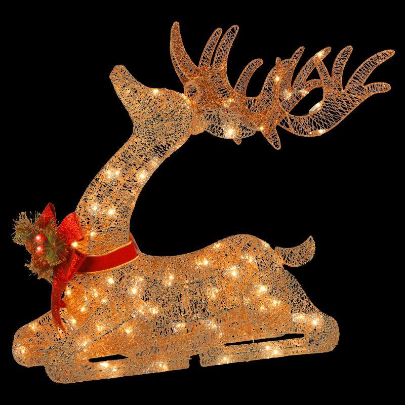 31" Sisal Splendor Champagne Lying Deer Novelty Sculpture Light White Lights - National Tree Company