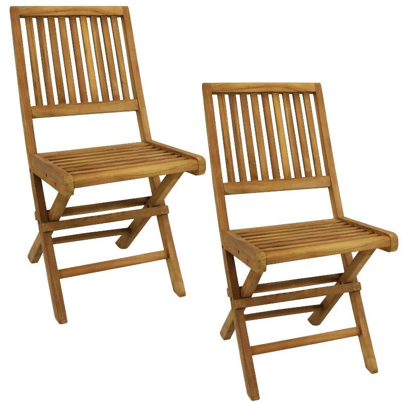 Sunnydaze Light Brown Teak Folding Outdoor Dining Chairs - Set of 2