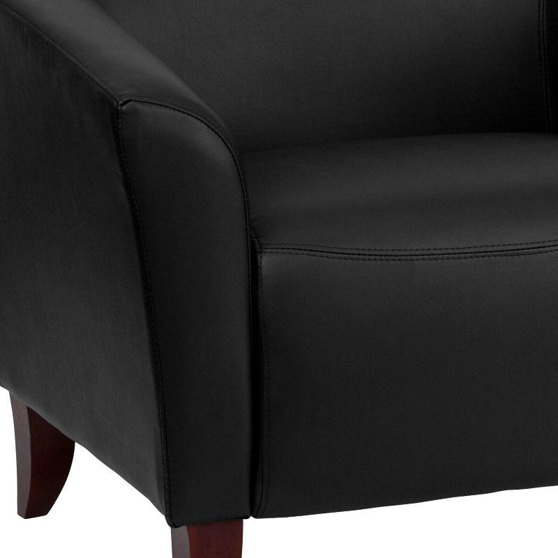 Elegant Black Faux Leather Loveseat with Cherry Wood Feet