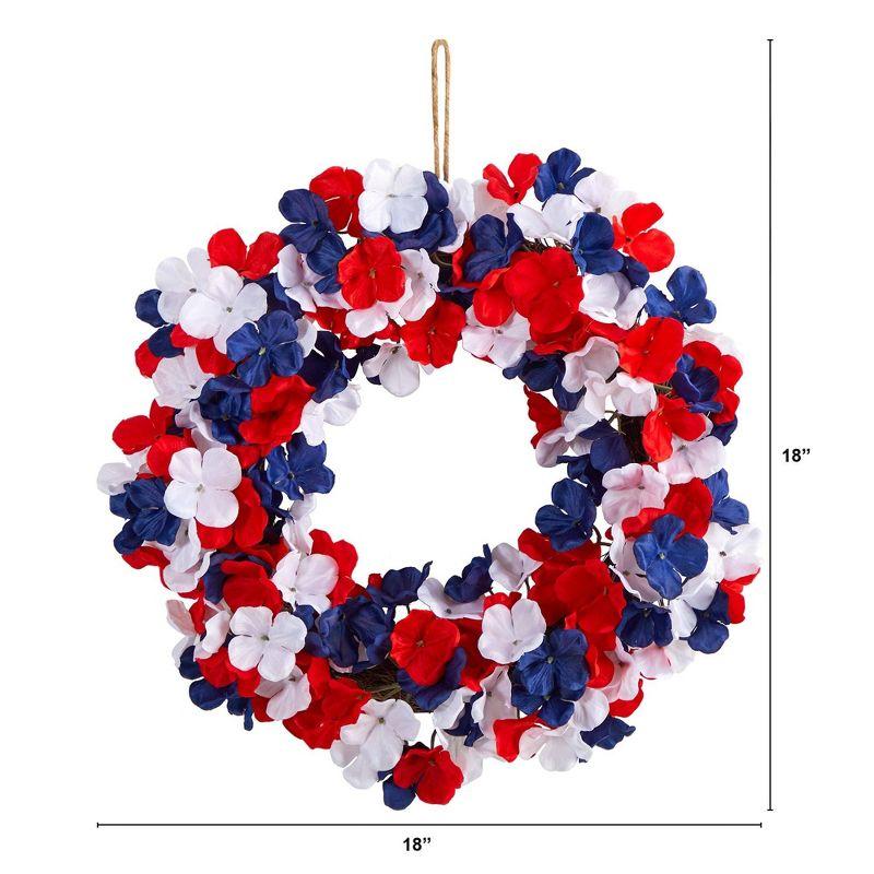 Nearly Natural 18” Americana Patriotic Hydrangea Artificial Wreath Red White and Blue