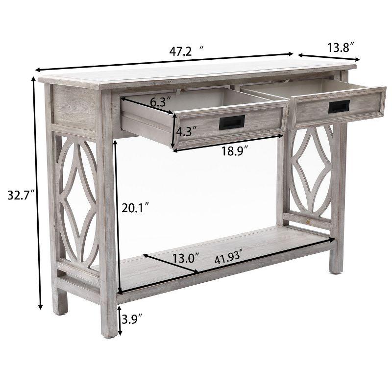 LuxenHome Gray Wood 2-Drawer 1-Shelf Console and Entryway Table