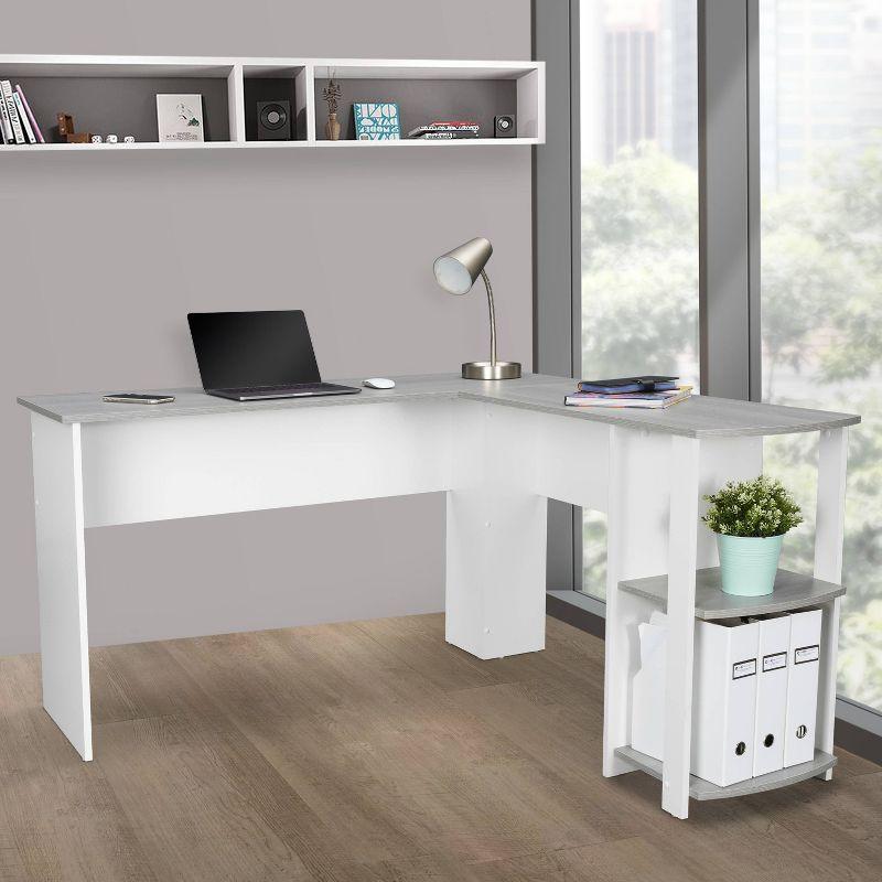 Modern L Shaped Desk with Side Shelves Gray - Techni Mobili: Home Office, Particle Board, 5 Year Warranty