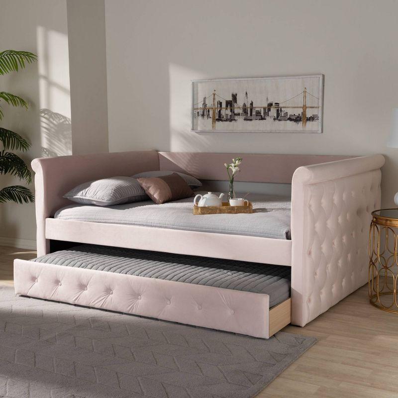 Amaya Velvet Daybed with Trundle - Baxton Studio