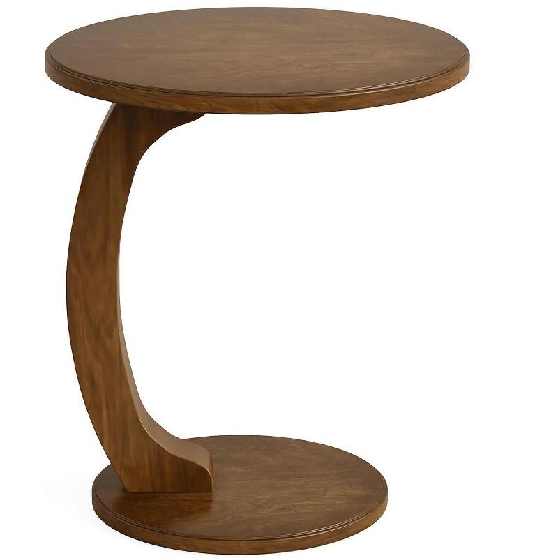 Hommoo C-Shaped End Table, Round Solid Wood Side Table for Living Room Brown