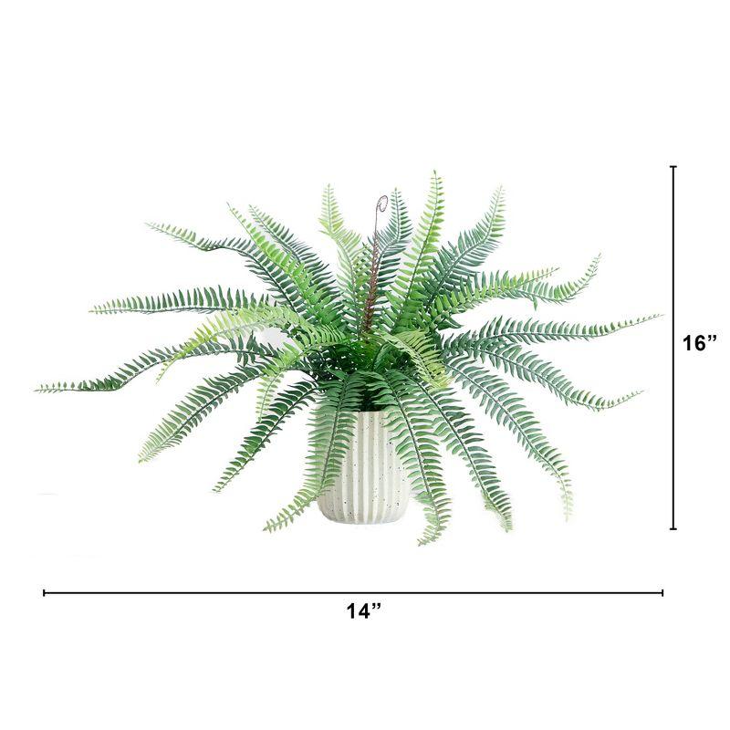 Nearly Natural 16-in Artificial Boston Fern Plant in Decorative Cement Planter