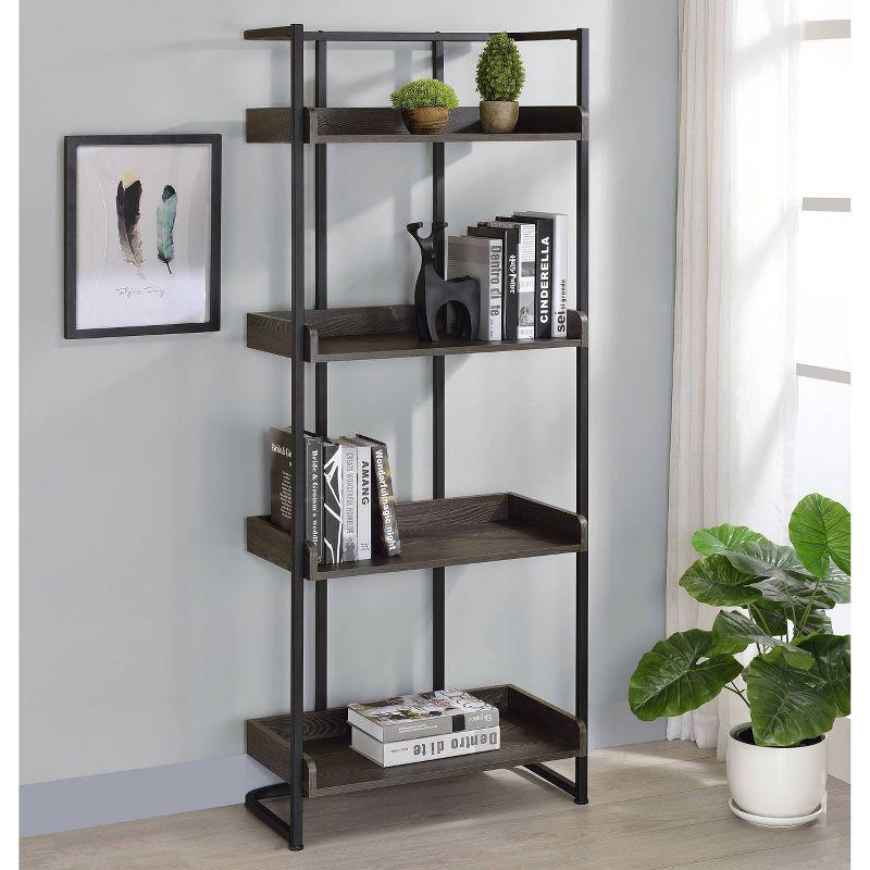 67.5" Ember 4 Shelf Bookcase Dark Oak - Coaster: Modern Industrial Style, Melamine Veneer, Rounded Base