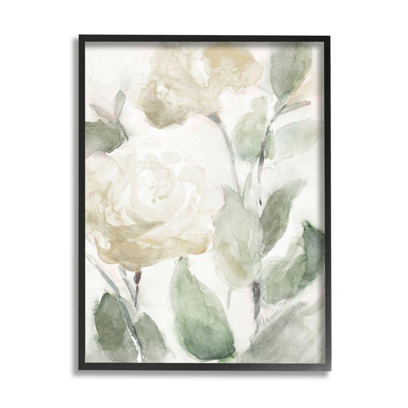 Soft Edge White Roses Abstract Floral Black Framed Wall Art, 24x30