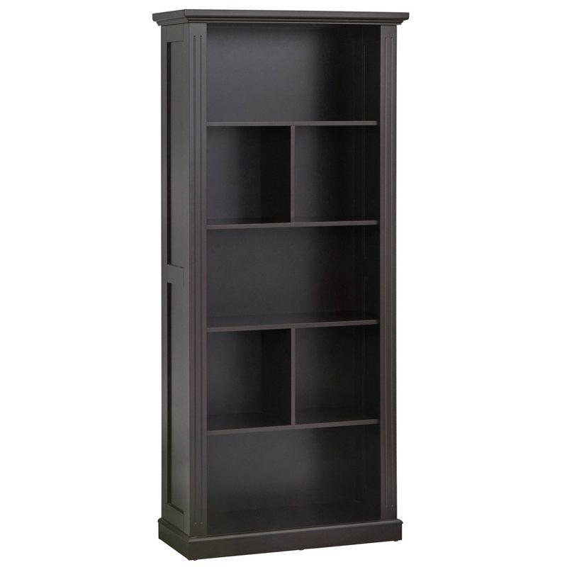 Preston Espresso Tall 5-Shelf Bookcase with Crown Molding