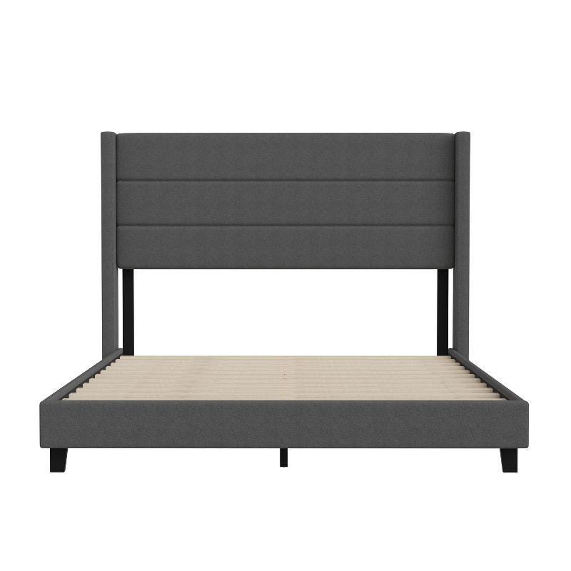 Merrick Lane Modern Platform Bed with Padded Channel Stitched Upholstered Wingback Headboard and Underbed Clearance