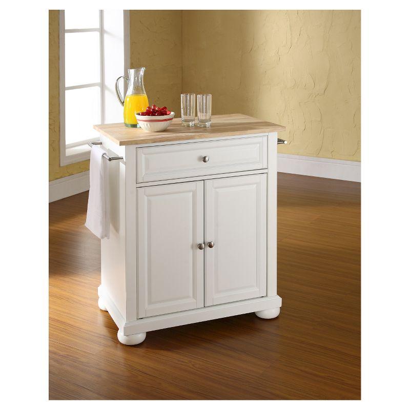 Alexandria Natural Wood Top Portable Kitchen Island - White - Crosley: Hardwood Frame, Adjustable Shelves, Locking Casters