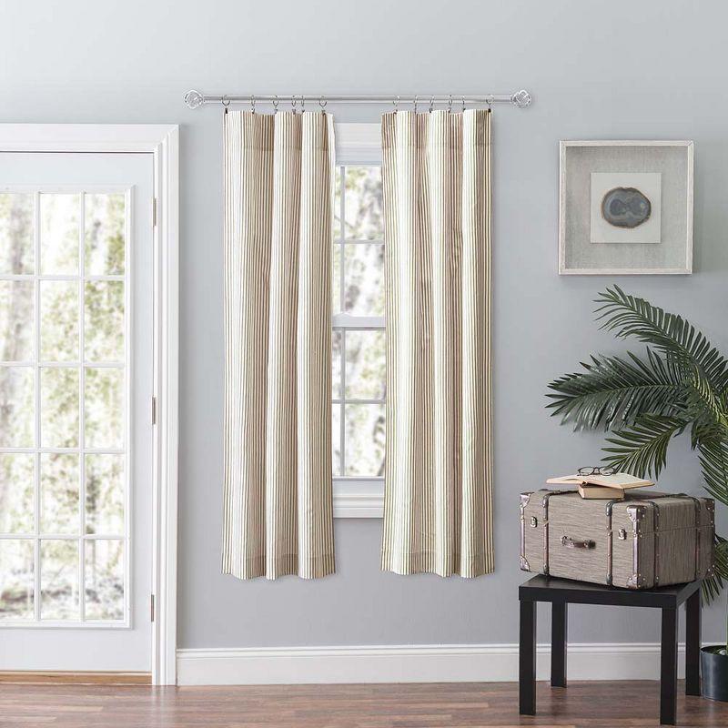 Ellis Curtain Plaza Classic Ticking Stripe Printed 3" Rod Pocket Tailored Panel Pair with Tiebacks Tan