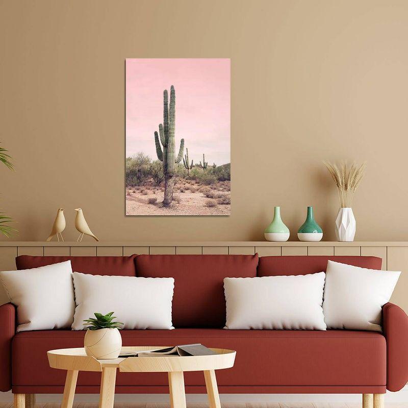 Desert Cactus Blush Landscape Canvas Print in Pink and Green