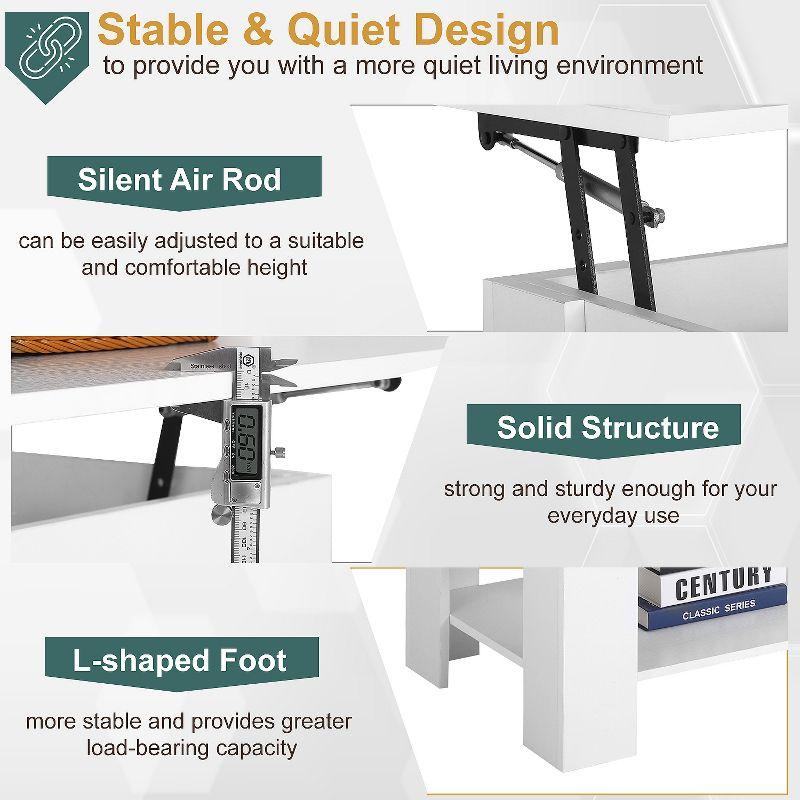 FDW Coffee Tables with Hidden Compartment and Storage Shelf Wooden Lift Tabletop Dining Table for Living Room Home (White)