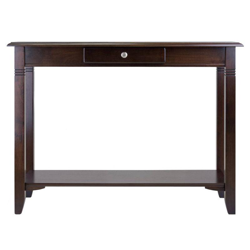 Winsome Nolan Console Table with Drawer Cappuccino: Elegant Entryway Table, Sofa Table with Shelf, Wood Composite