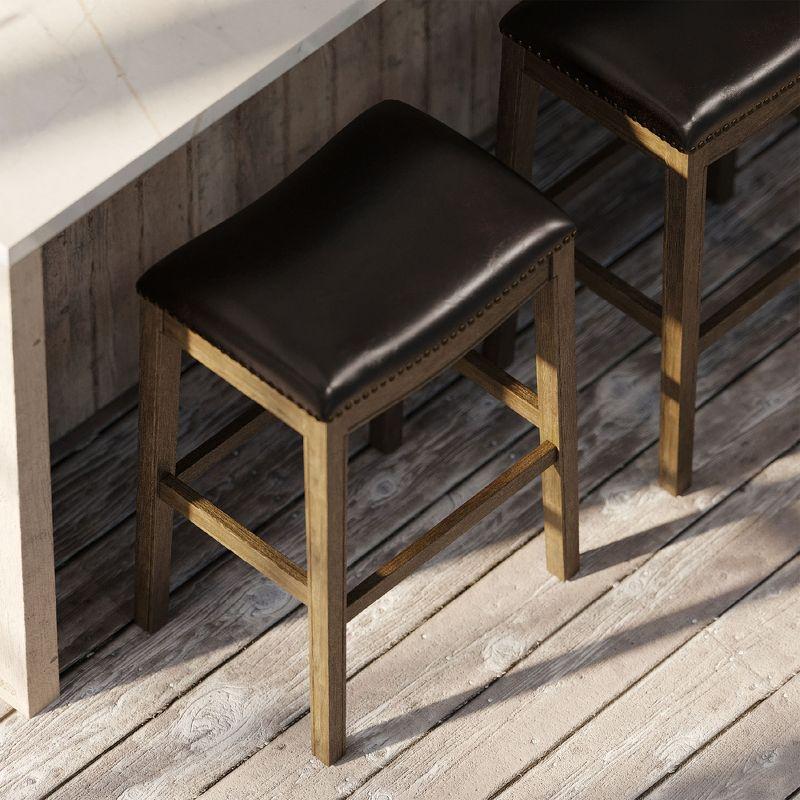 Maven Lane Adrien Saddle Barstool with Vegan Leather Upholstery