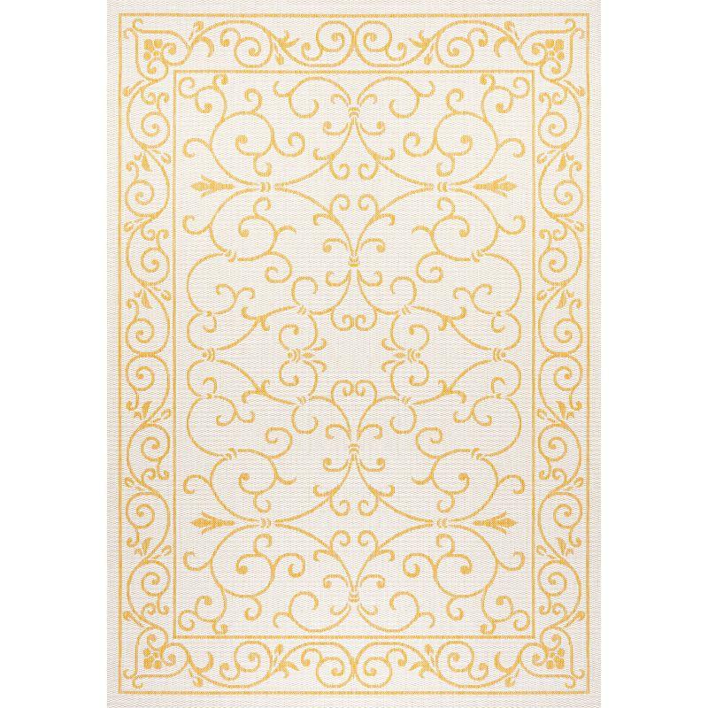 5' x 8' Charleston Vintage Filigree Textured Weave Indoor/Outdoor Area Rug, Cream/Yellow - JONATHAN Y