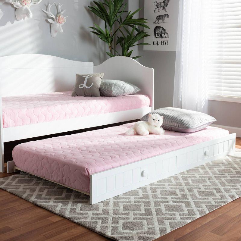 White Wood Twin Trundle Bed with Wheels