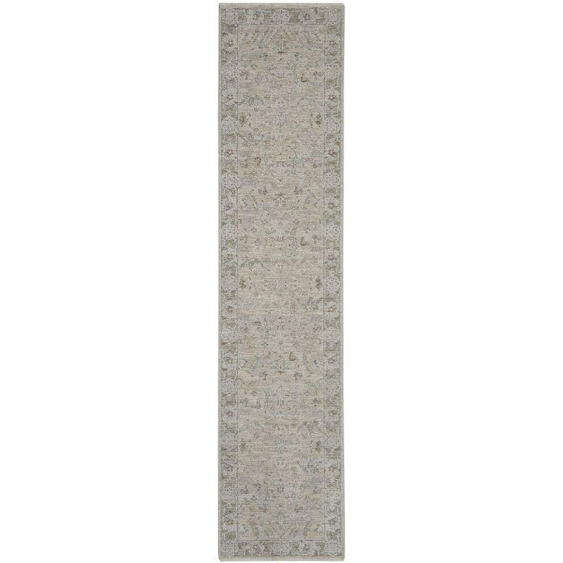 Serene Light Grey Floral Hand-Knotted 2'3" x 10'2" Synthetic Area Rug