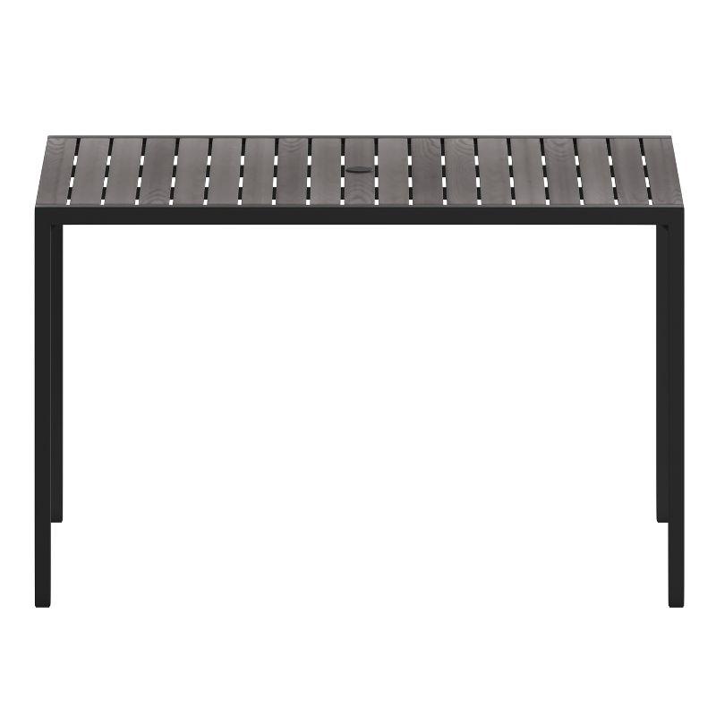 Flash Furniture Lark Outdoor Dining Table with Synthetic Gray Wash Teak Poly Slats - 30" x 48" Steel Framed Restaurant Table with Umbrella Holder Hole