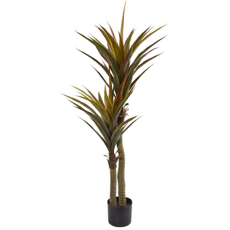 Nearly Natural 57" Tall Green Yucca Artificial Tree in Black Pot