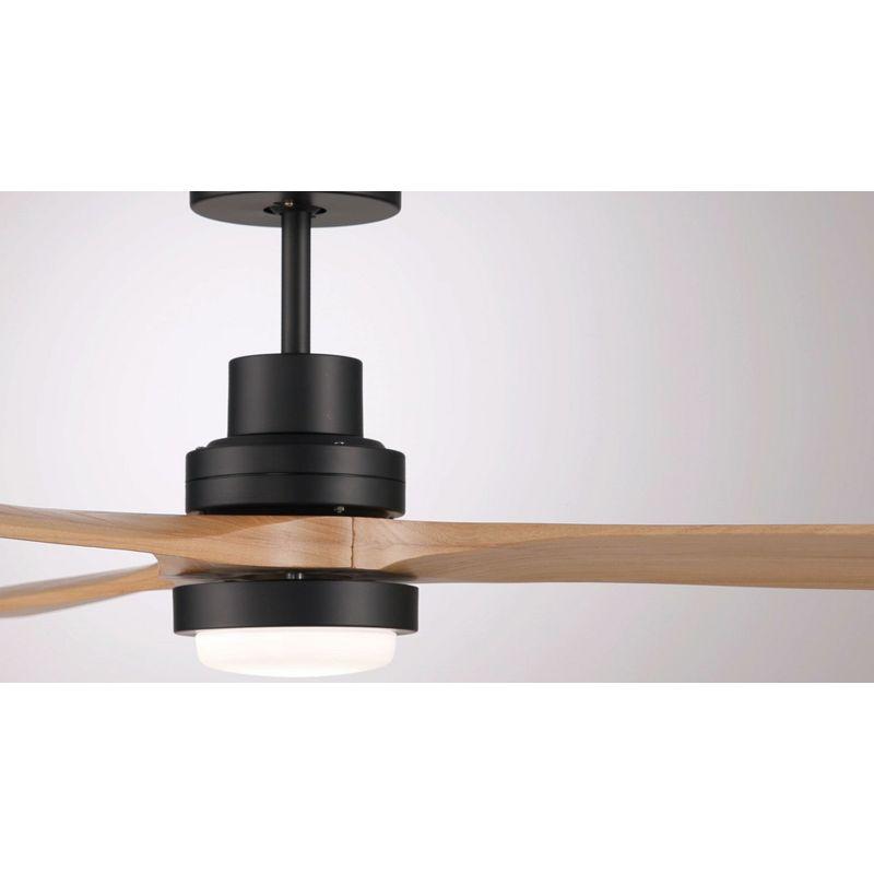 Casa Vieja 52" Delta Modern Indoor Outdoor Ceiling Fan 3 Blade CCT LED Light Remote Control Matte Black Finish Wood Blades Bedroom Patio DC Motor